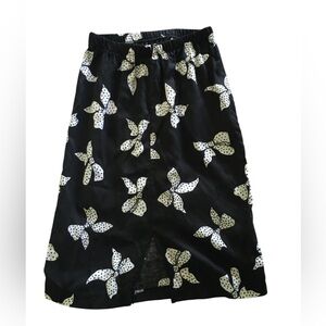 Vintage Polkadot Skirt 80s Black and White Bows Elastic Waist XS S